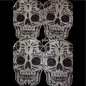 4x Luminous Sparkles Home Halloween Sugar Skull Rhinestone Silver Placemats